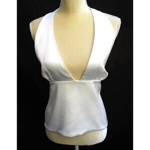 Nwt ZARA Off White Satin Effect Deep V-Neck Double Back Strap Halter Top Sz M